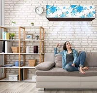 DREAM eHOME  PVC White Color Printedc 1.5TonAc Cover for Split Indoor -  1.5 Ton,  White /Blue,  PVC,  Pack of1